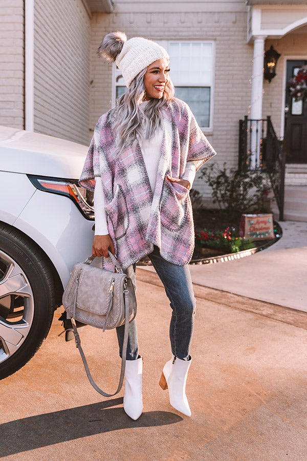 Snowmass Plaid Poncho In Pink