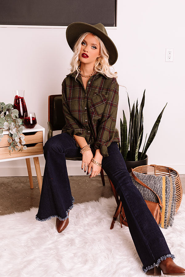Brulee Babe Flannel Top In Army Green