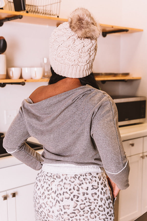 Fall Hike Faux Fur Pom Beanie in Dark Grey