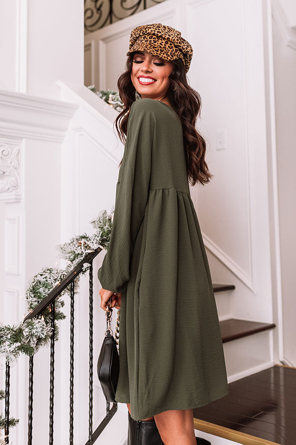 Charming Pose Babydoll Dress In Army Green Charming Pose Babydoll Dress In Army Green