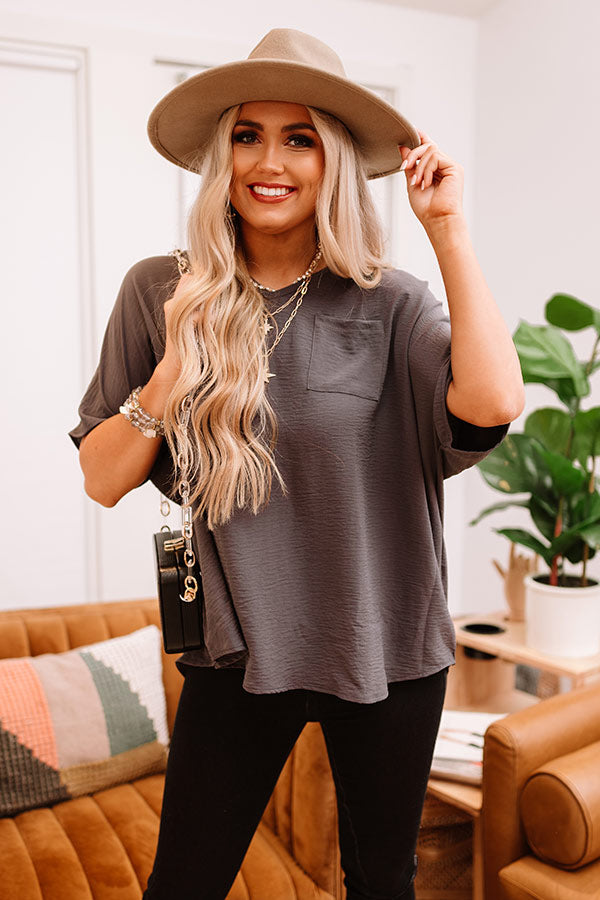 Weekend Picnic Shift Top In Charcoal – Impressions Online Boutique