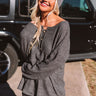 Kiss List Waffle Knit Top In Charcoal Image - 1
