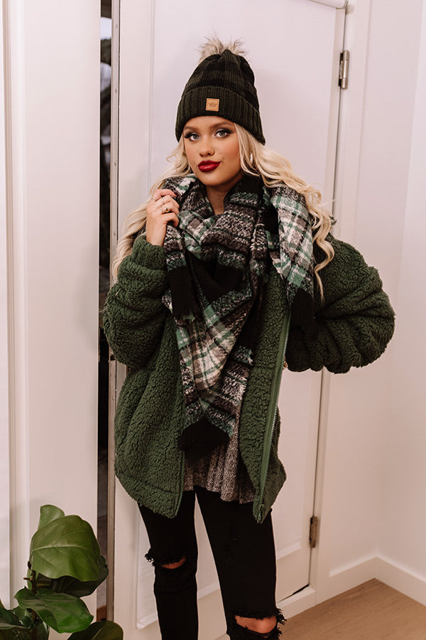 Upstate Cozy Plaid Blanket Scarf In Green