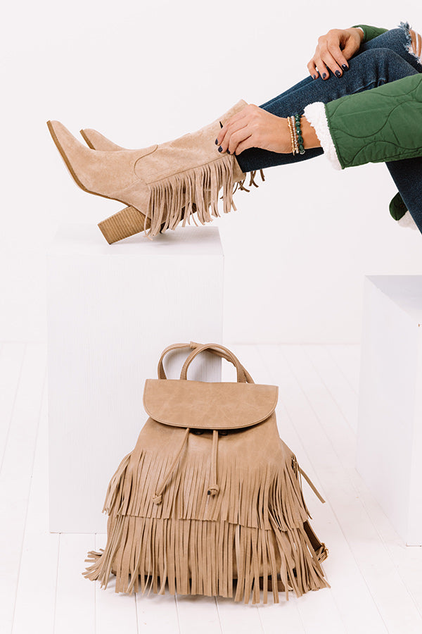 fringe suede mini backpack Chic Checklist Fringe Backpack In Iced Latte