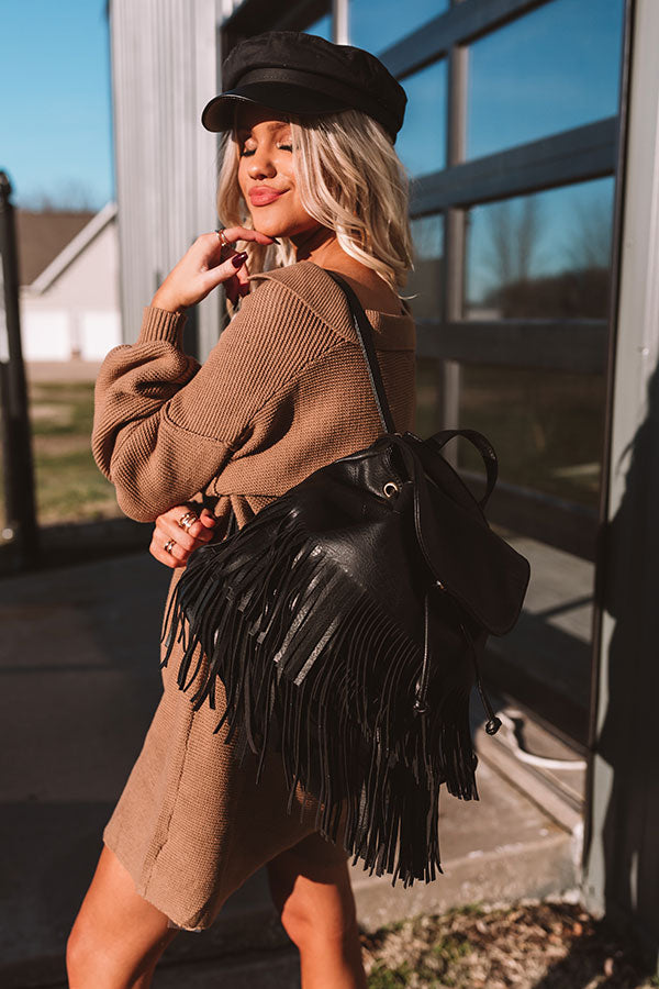 black fringe trim mini backpack Chic Checklist Fringe Backpack In Black