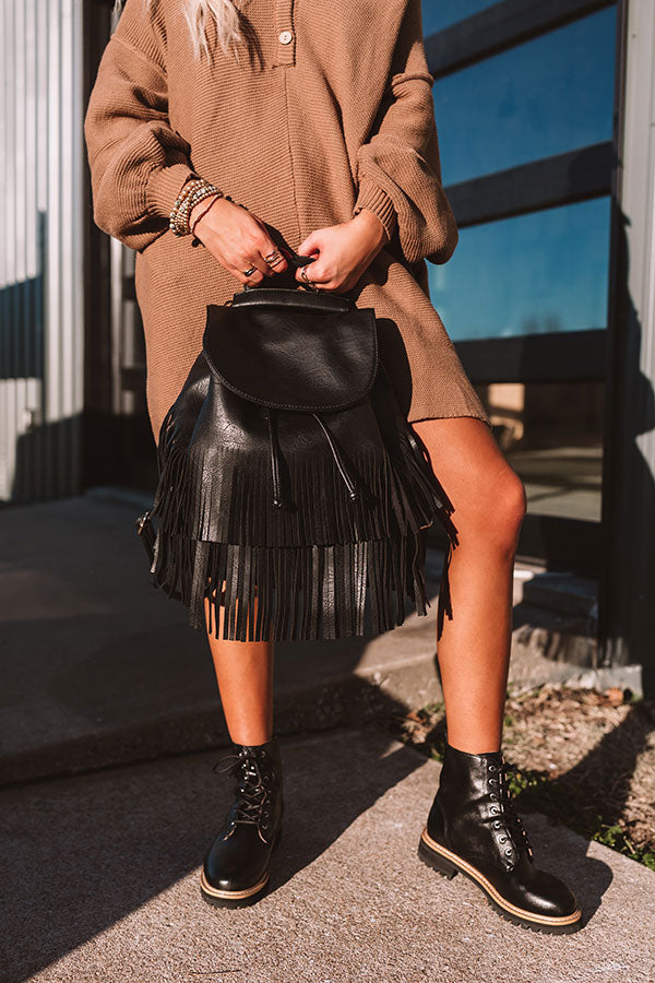 black fringe trim mini backpack Chic Checklist Fringe Backpack In Black
