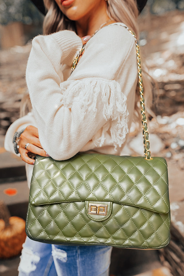 Landing In London Quilted Tote In Olive