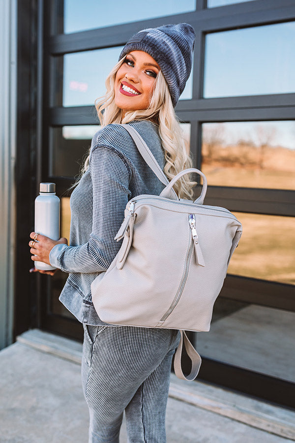 Athens Adventure Faux Leather Backpack In Light Grey