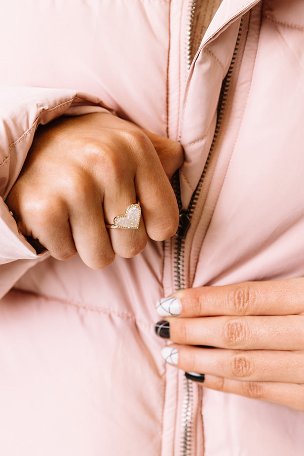 Ari Heart Gold Band Ring in Iridescent Drusy