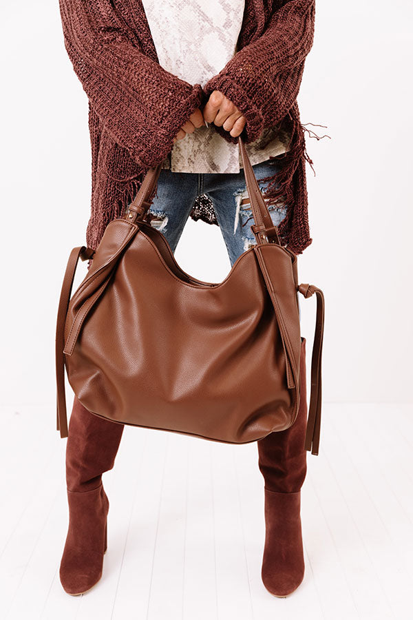 Strut The Runway Faux Leather Tote In Chocolate