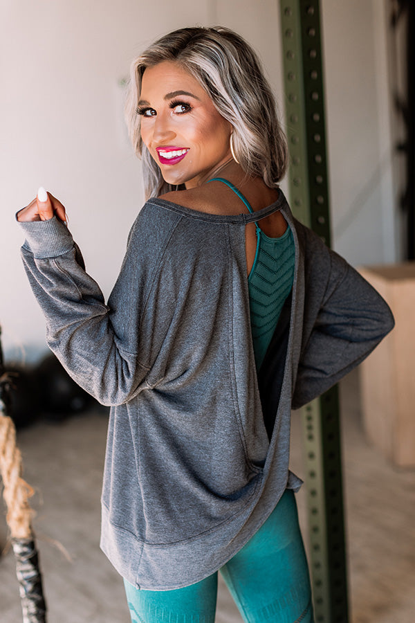 Sync Up Open Back Sweatshirt in Charcoal
