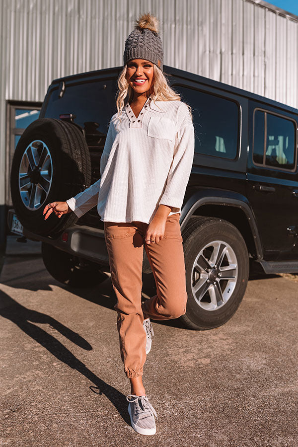 Latte Lane Waffle Knit Top in Ivory