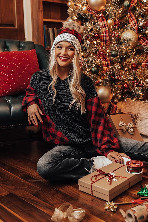 Festive Touch Checkered Top in Red