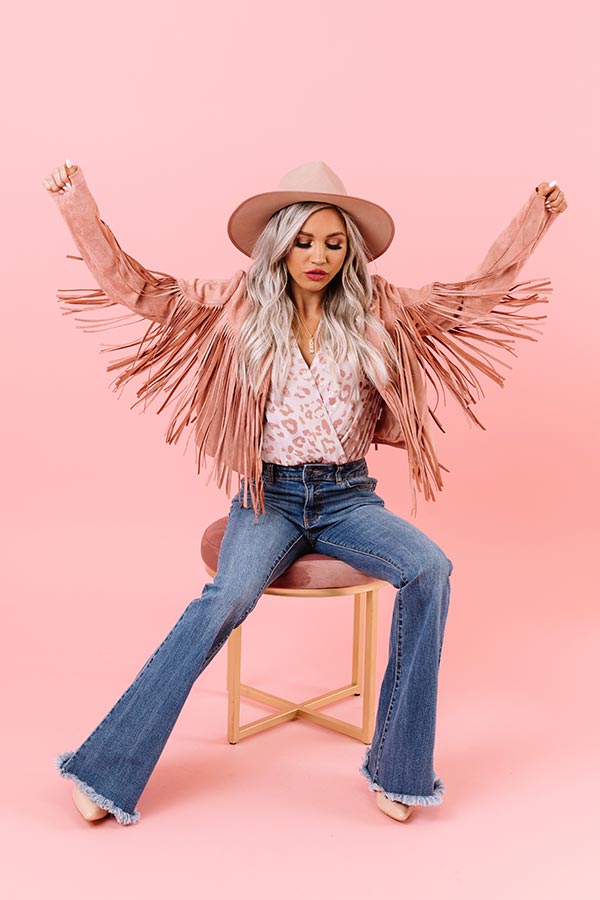 Gypsy Soul Faux Suede Fringe Jacket in Blush