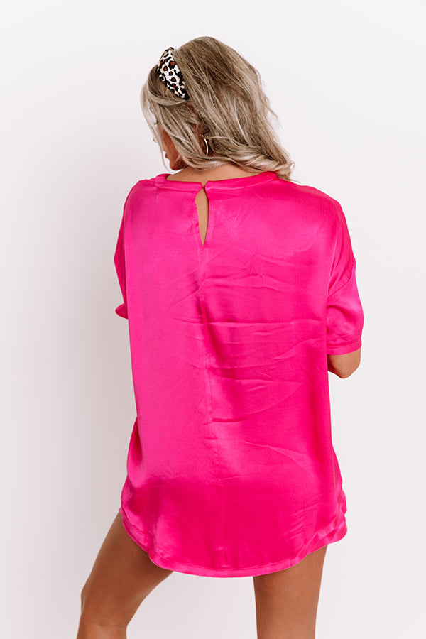hot pink satin shirt dress Long Sleeve Satin Shirt Dress