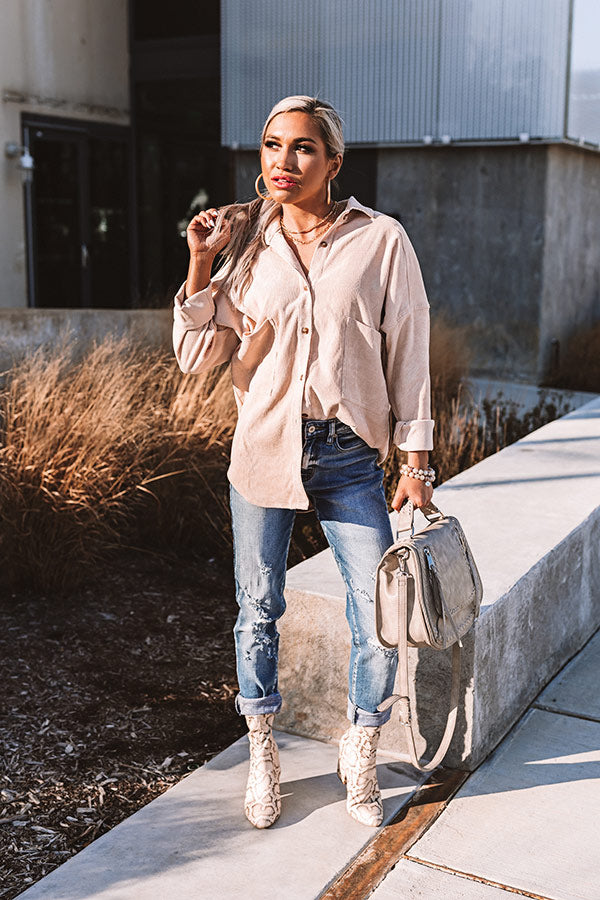 NYC Studio Corduroy Button Up in Light Iced Latte