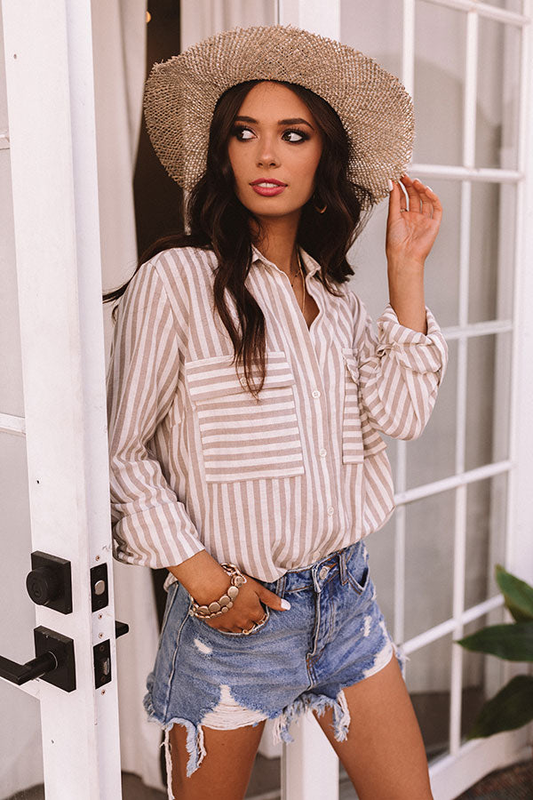 Stripes And Smiles Shift Top in Taupe