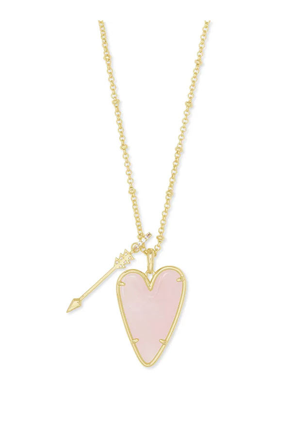 Ari Heart Gold Pendant Necklace in Rose Quartz