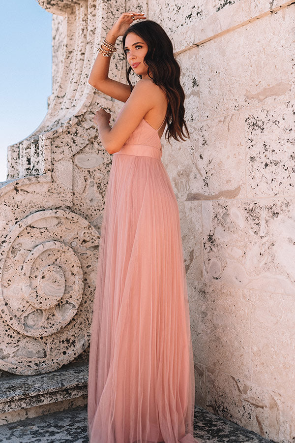 pleated tulle maxi dress True Romance Pleated Tulle Maxi Dress in Blush
