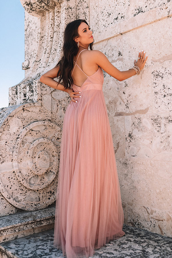 True Romance Pleated Tulle Maxi Dress in Blush True Romance Pleated Tulle Maxi Dress in Blush
