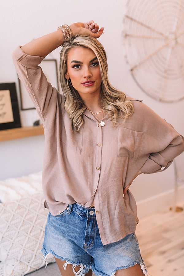 Hopelessly Devoted Button Up Top In Taupe