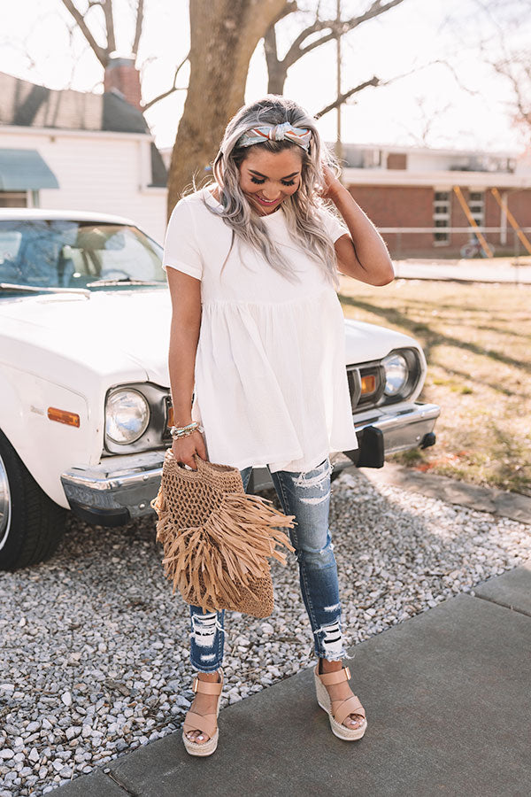 Mind Over Mimosas Babydoll Top In White