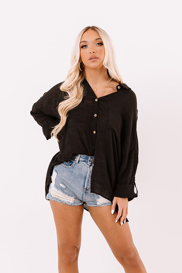 Hopelessly Devoted Button Up Top In Black