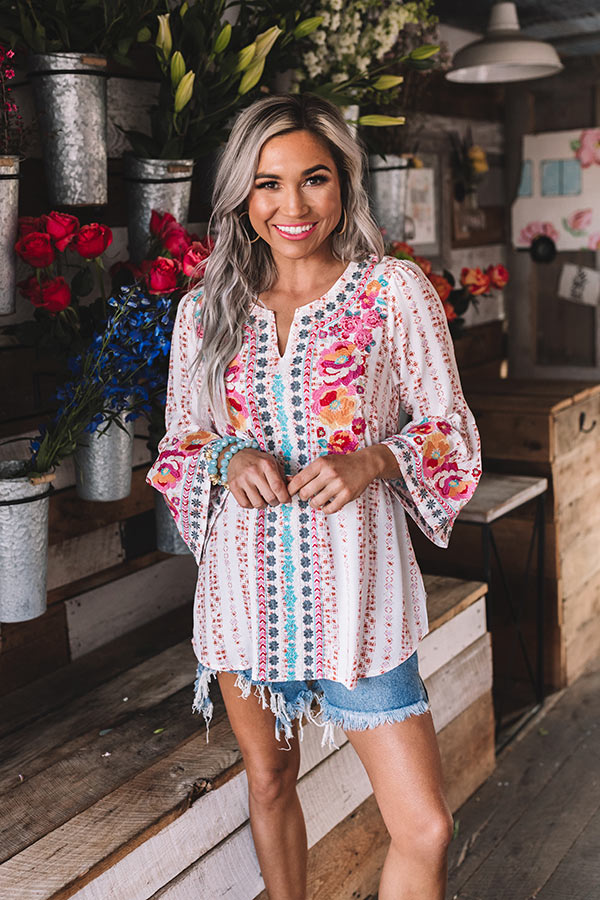 Easy To Admire Embroidered Top In White