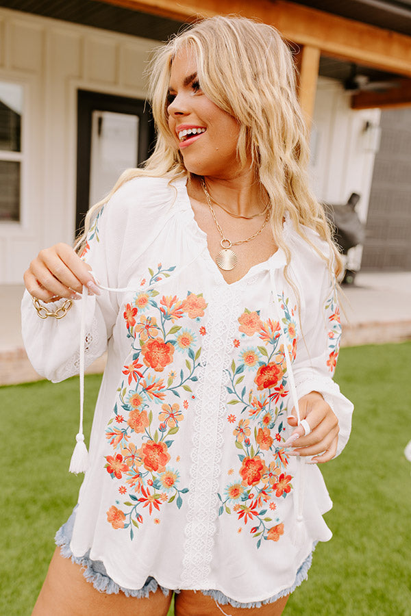 Dune Dreaming Embroidered Top In White Curves • Impressions Online Boutique