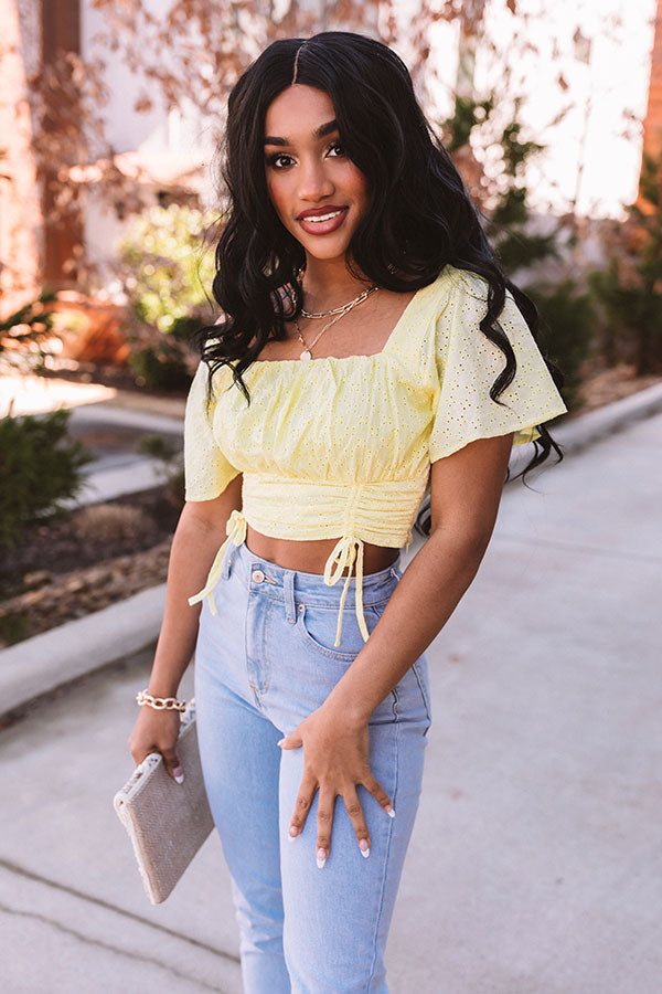 yellow monstera eyelet crop top My Sunny Side Eyelet Crop Top In Yellow