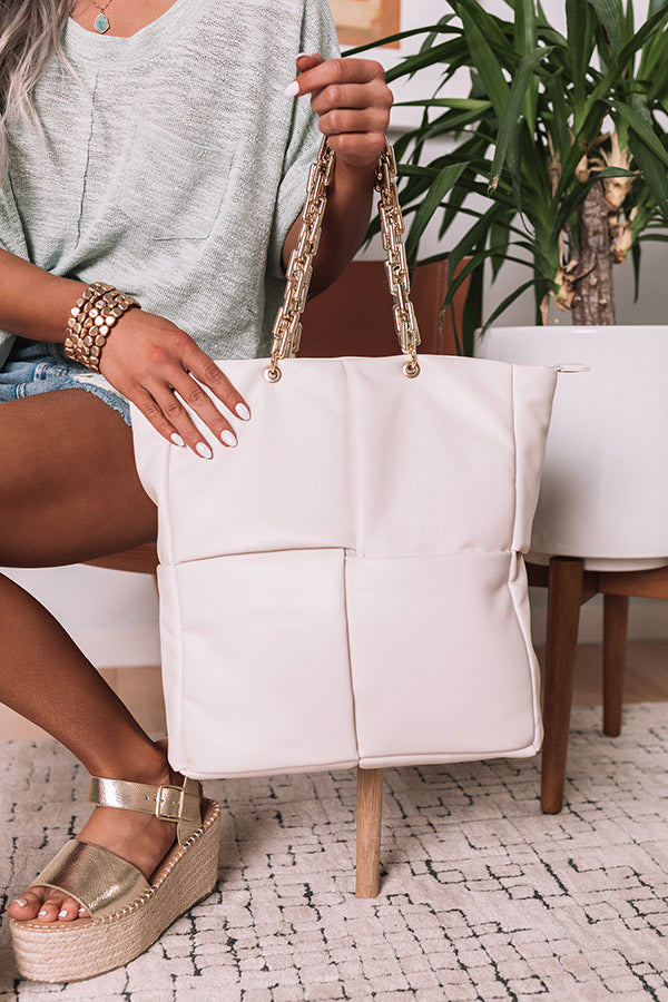 Date Night Faux Leather Tote In Ivory