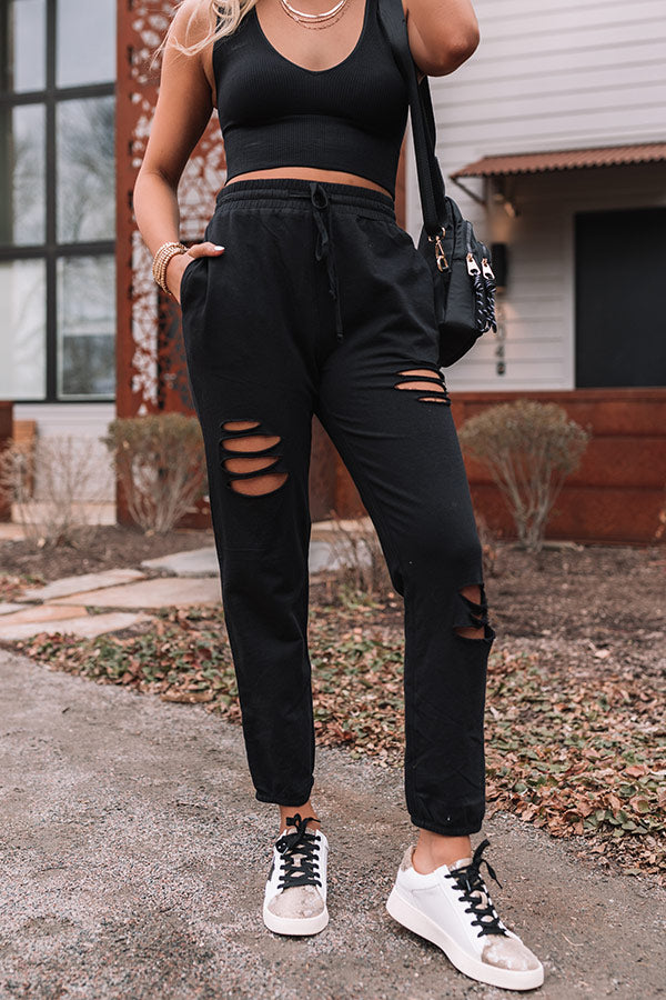The Pike High Waist Distressed Joggers In Black