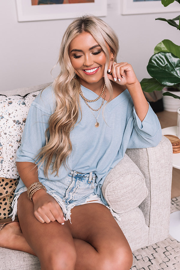Extra Grateful Waffle Knit Top In Sky Blue