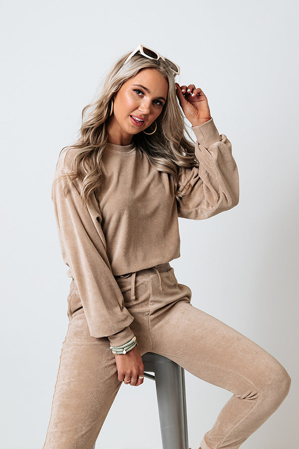 Dreamy Dear Terry Cloth Sweatshirt In Mocha