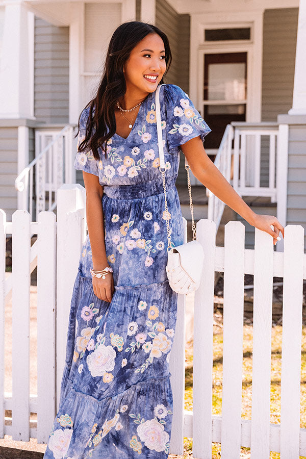 Enchanted Forest Tie Dye Embroidered Maxi In Navy • Impressions Online ...