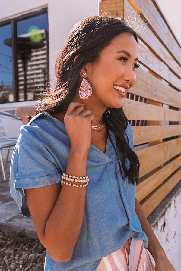 Covered In Confidence Beaded Earrings In Light Pink