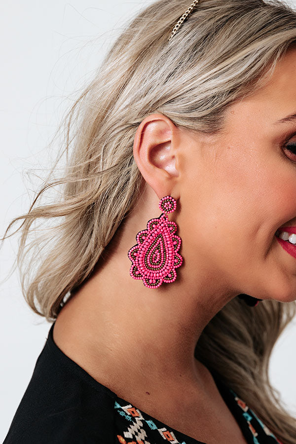 Up In Lights Beaded Earrings In Neon Pink