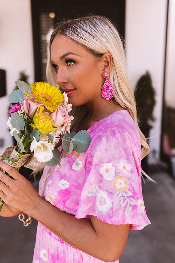 Covered In Confidence Beaded Earrings In Hot Pink