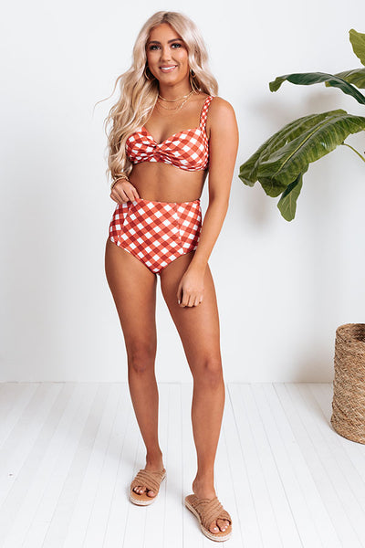 Gingham High Waisted Boyshort Bikini Bottom