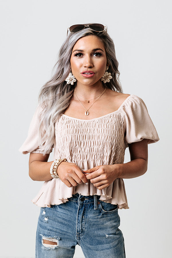 Endless Praise Smocked Top In Iced Latte