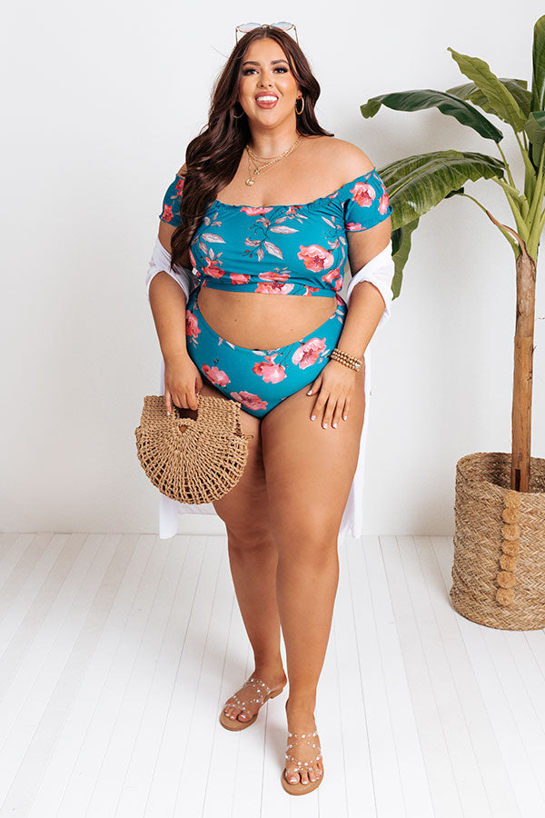 Secret Beach Floral Bikini Top in Ocean Blue Curves