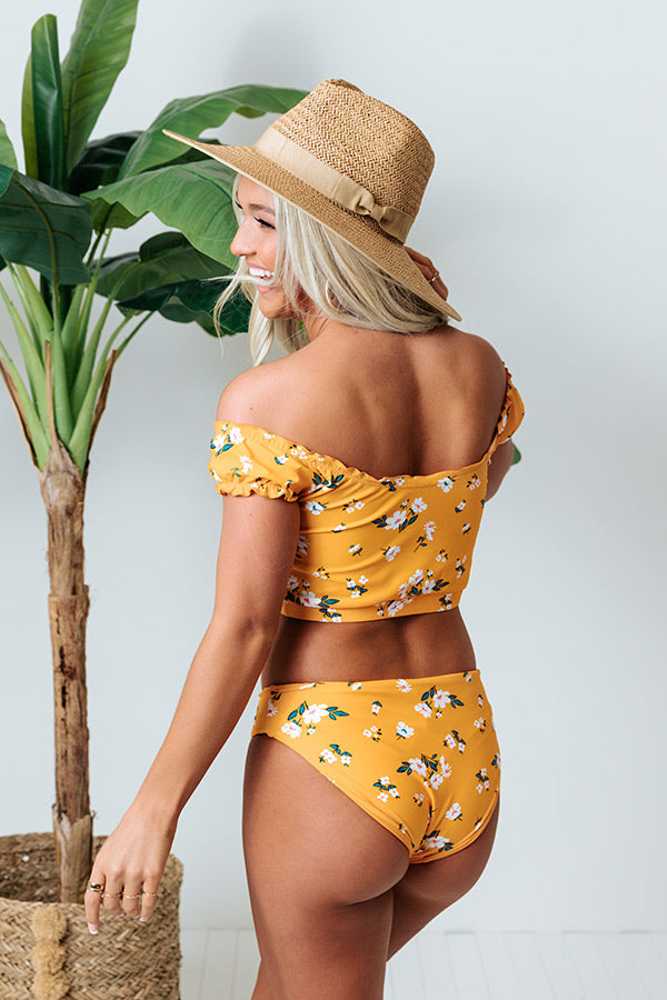 Secret Beach Floral Bikini Top in Marigold