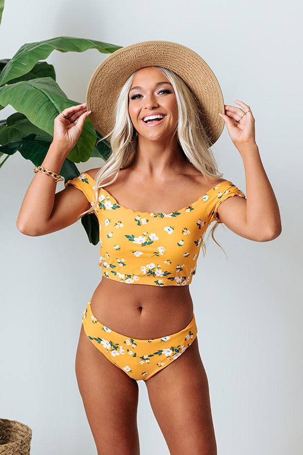 Secret Beach Floral Bikini Top in Marigold