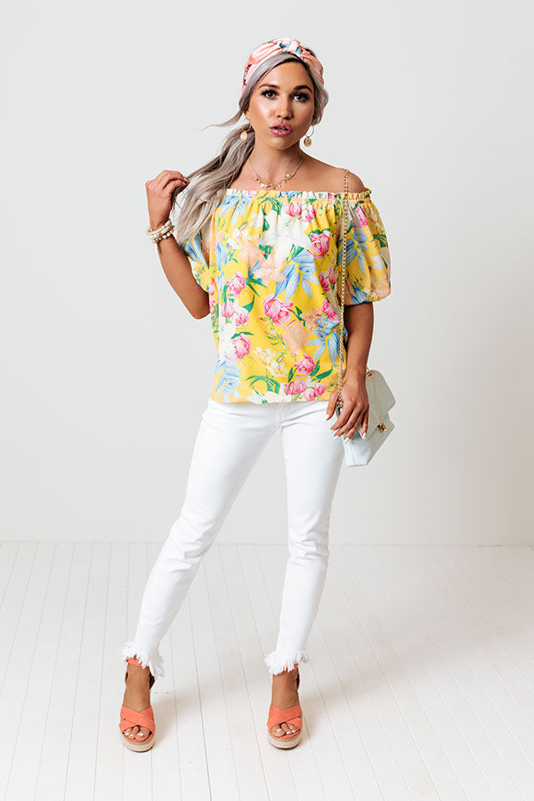 Sunset Moments Floral Shift Top In Yellow
