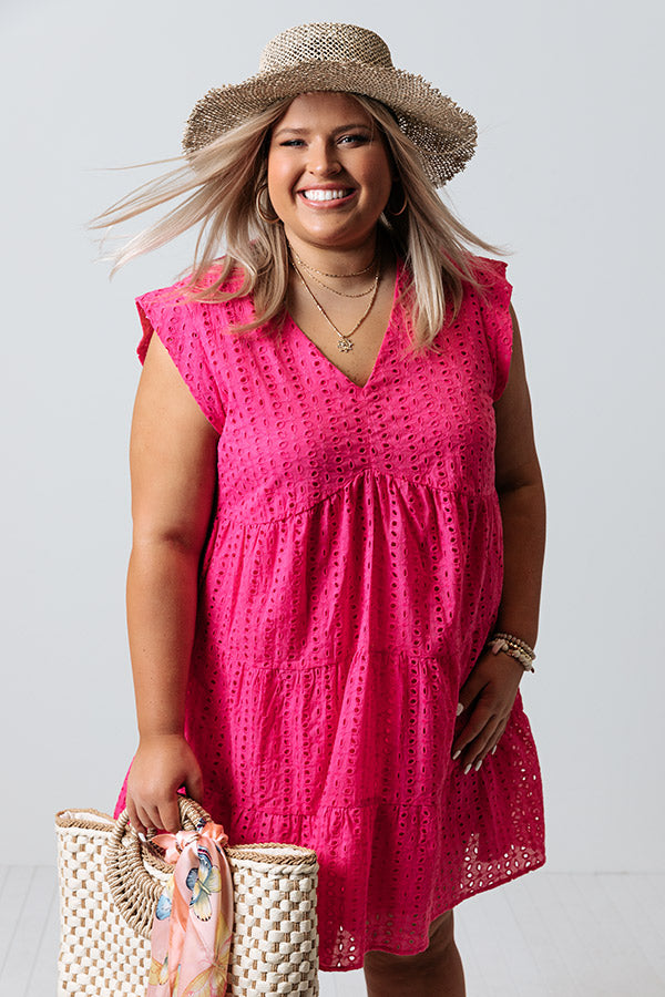 Innocent Crush Eyelet Babydoll Dress in Hot Pink Curves Innocent Crush Eyelet Babydoll Dress in Hot Pink Curves