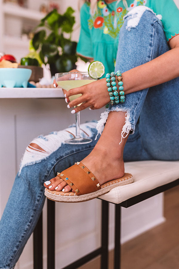 The Dollie Faux Leather Sandal In Camel