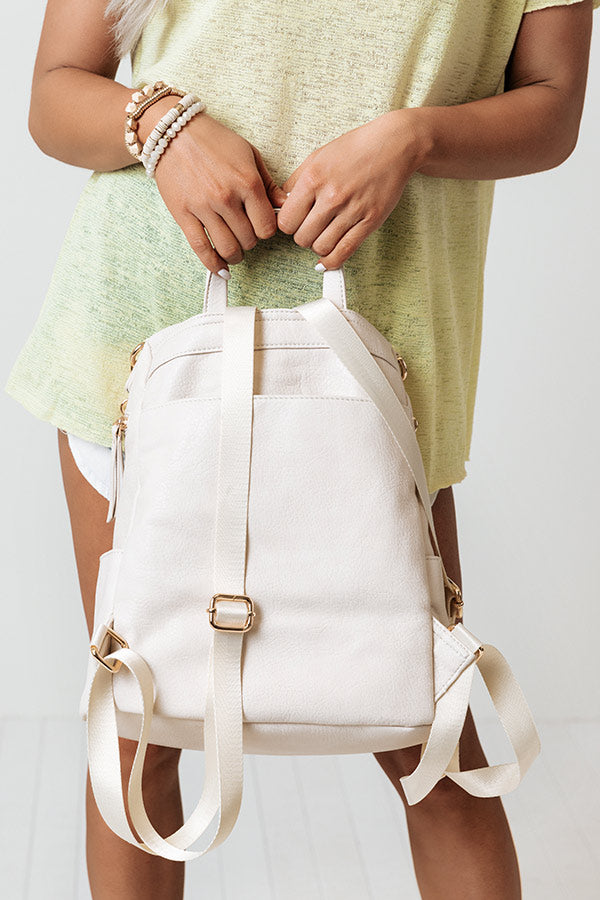cream white leather backpack Hudson River Faux Leather Backpack In Cream