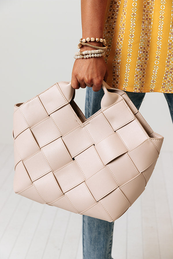 Downright Divine Woven Faux Leather Tote In Birch