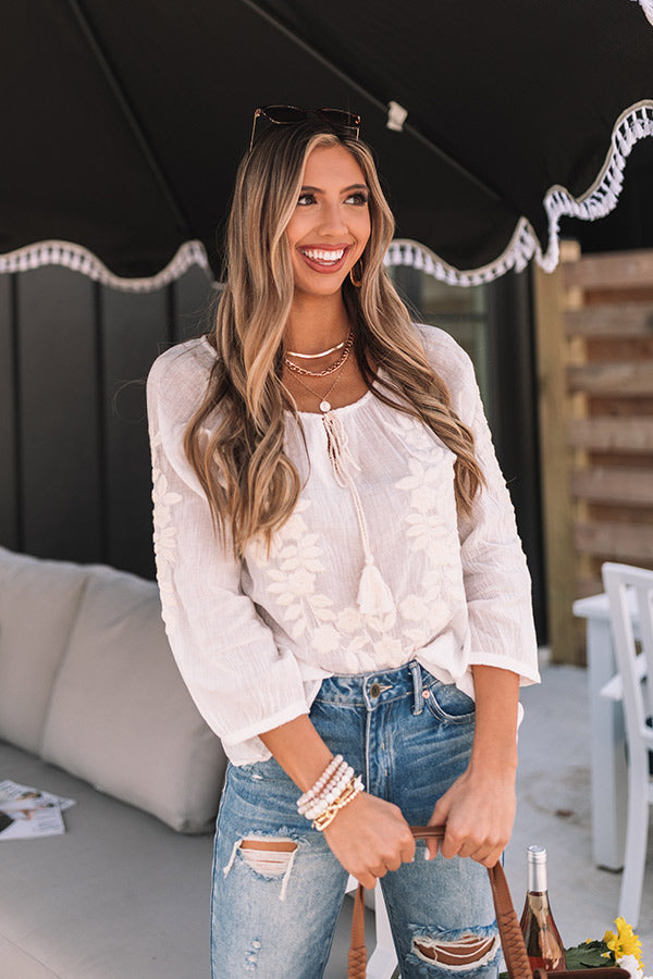 Turquoise Waters Embroidered Top In White