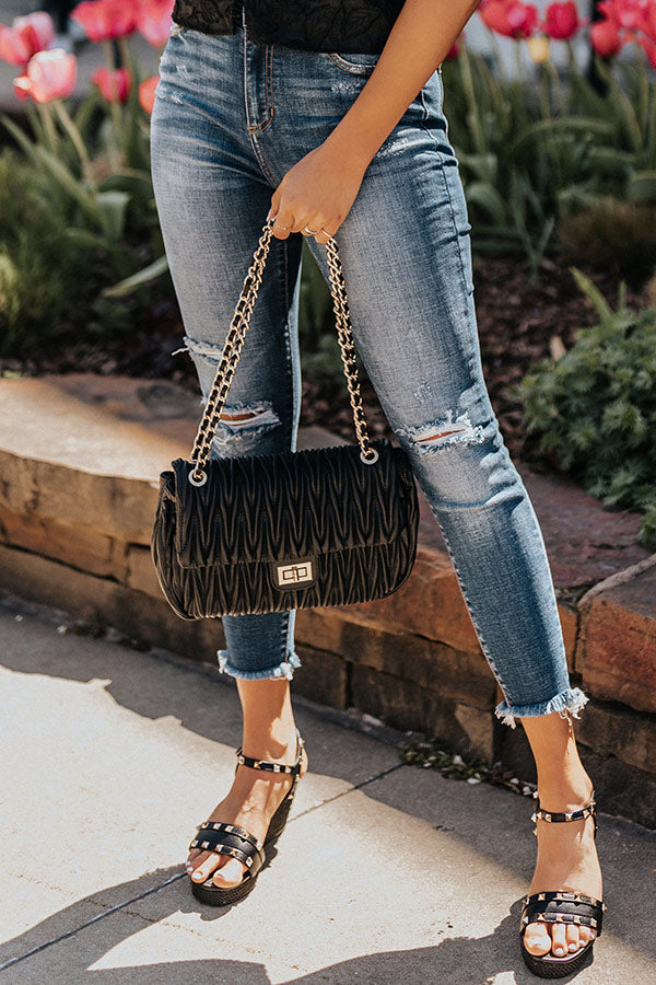 Pressed For Petals Faux Leather Tote In Black